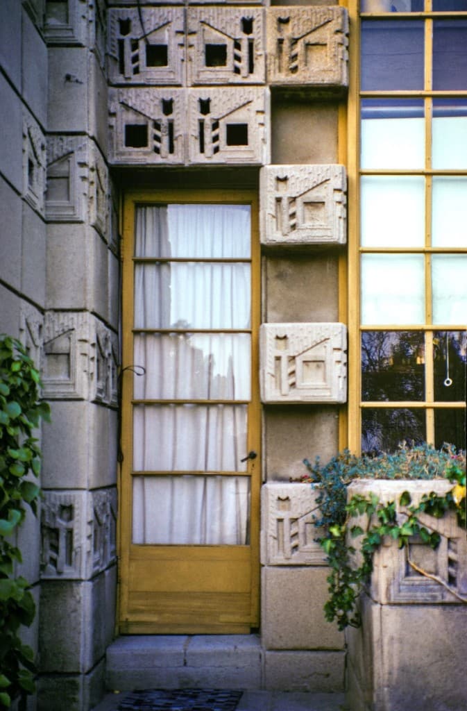 Samuel Freeman House — textile block entrance detail by Frank Lloyd Wright